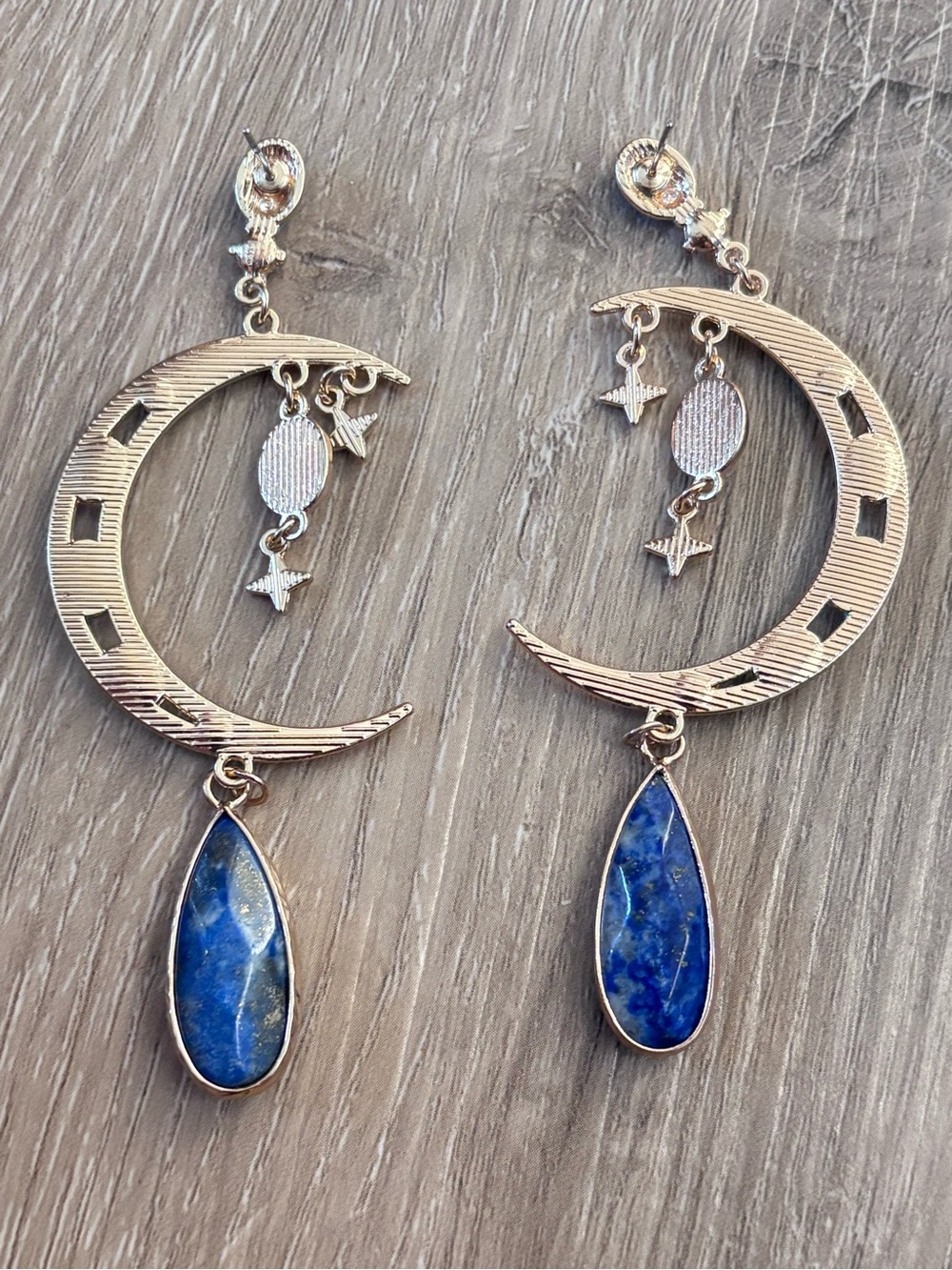 Christian Siriano New York Gold Blue Lapis Moon Stars Pierced Earrings - Picture 4 of 4